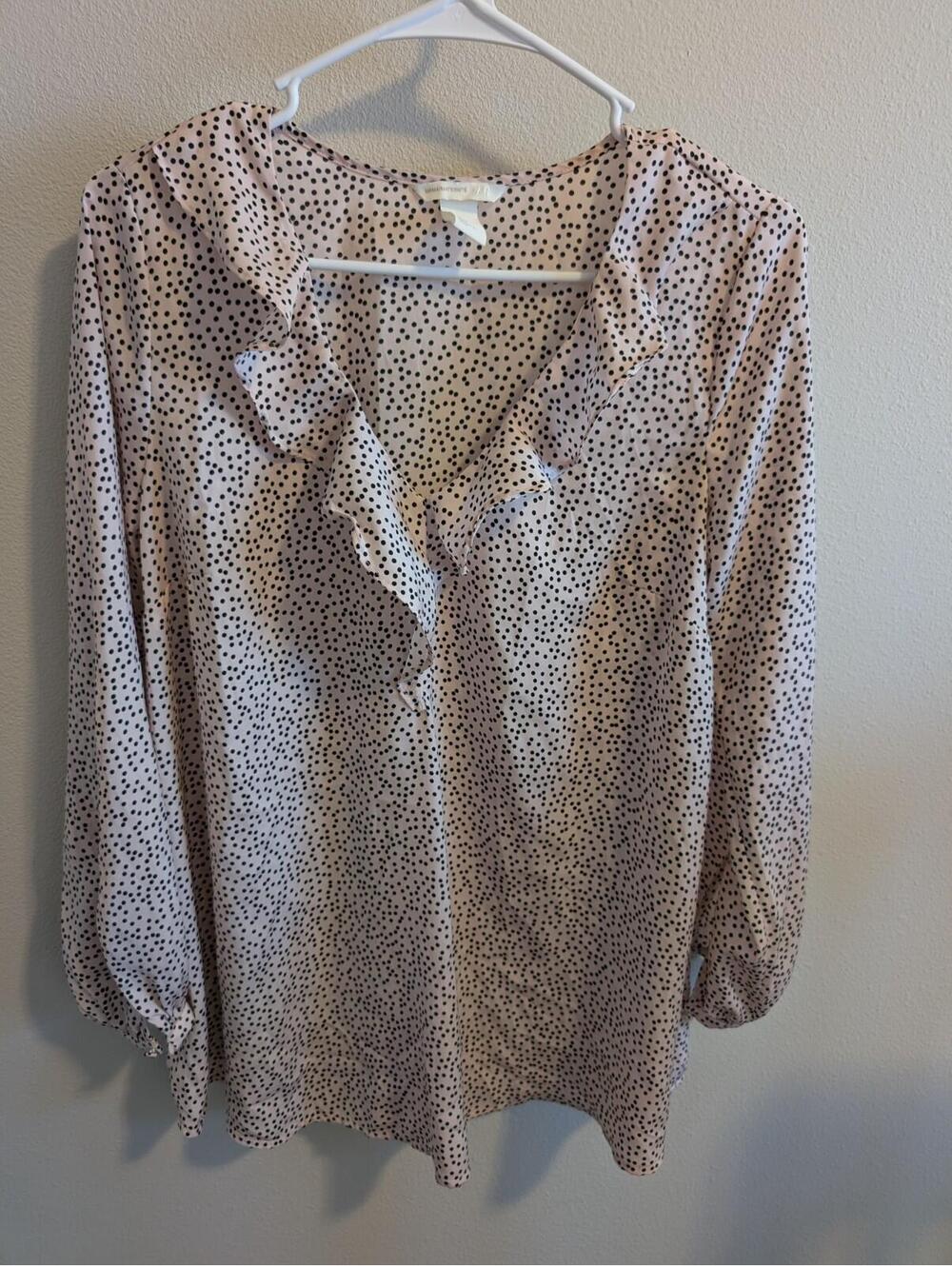 H&M Women's Maternity Size Small Long Sleeve Pink And Black Polka Dot Blouse